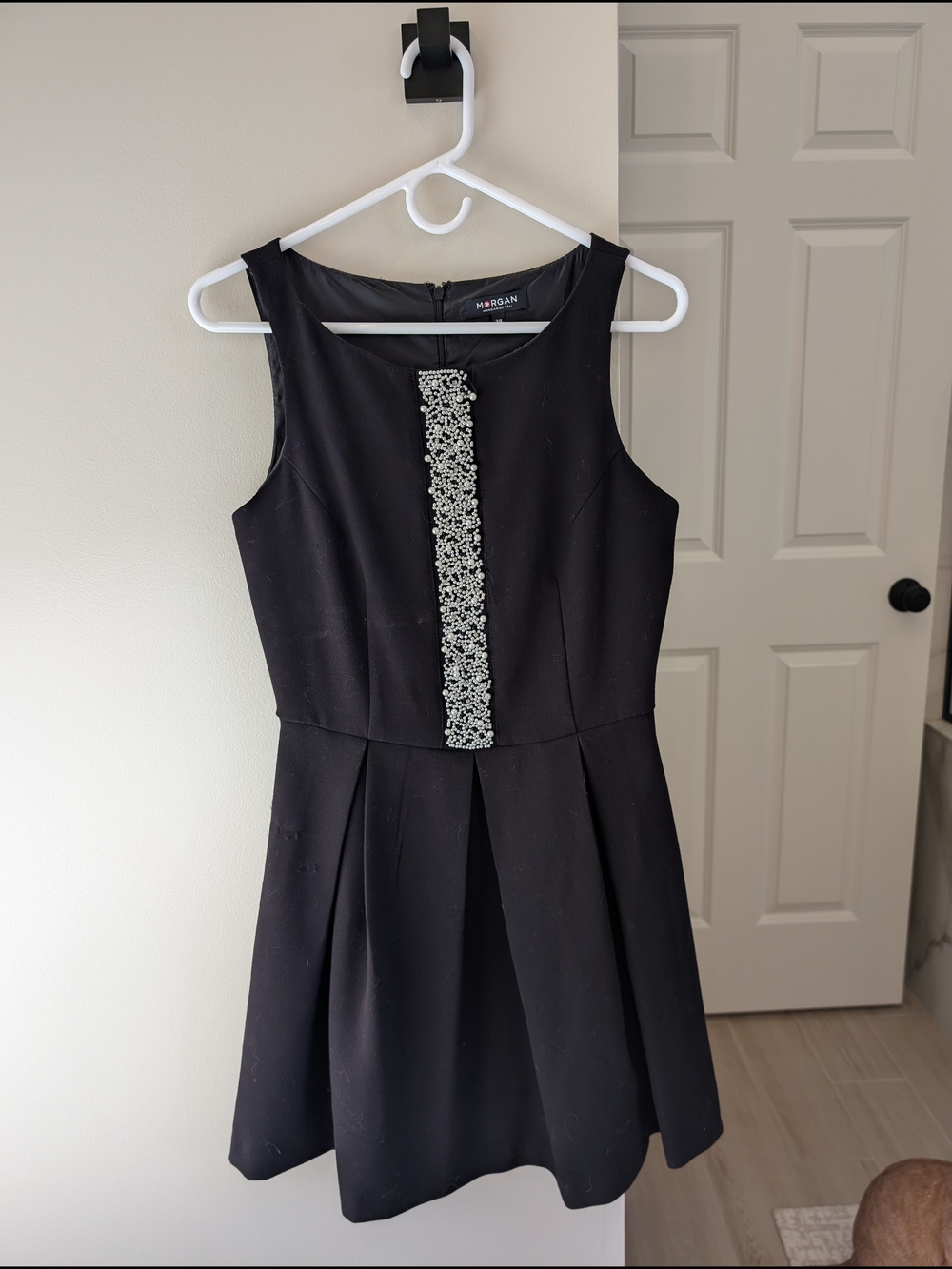 Morgan de Toi Black Sleeveless Mini Dress with Silver Crystal Trim